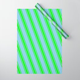 [ Thumbnail: Sky Blue & Lime Colored Lines/Stripes Pattern Wrapping Paper ]