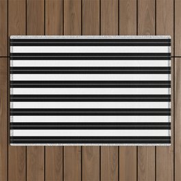 White and Jet Black Cabana Beach Bubble Stripes Outdoor Rug