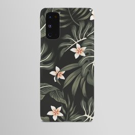 Tropical vintage plumeria flower, strelitzia, palm leaves, monstera leaves Hawaiian floral seamless pattern black background. Exotic jungle night wallpaper. Android Case