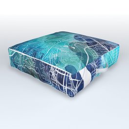 Portland Oregon Map Navy Blue Turquoise Watercolor USA States Map Outdoor Floor Cushion