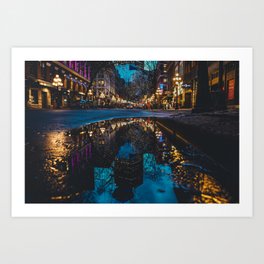 8677 Art Print | Urban, Gastown, Bluehour, Lights, Christmas, Reflection, Vancouver, Puddle, Photo, Architecture 
