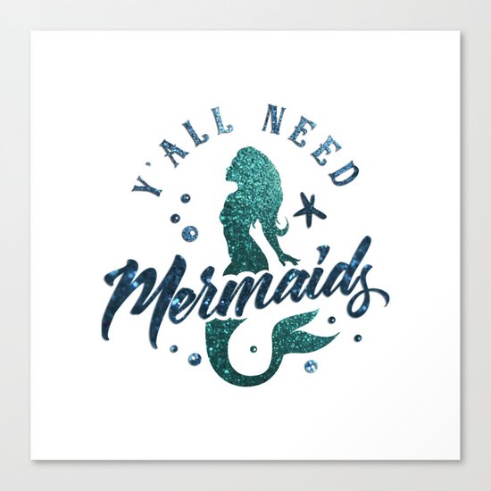Mermaids - aqua and green glitter design Canvas Print