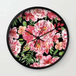 watercolor pink flowers pattern Wall Clock