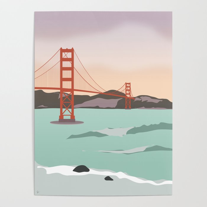 Waves under the Golden Gate Bridge, San Francisco, California Poster | Drawing, Travel, Wanderlust, Adventure, San-fran, San-francisco, California, Usa, Golden-gate-bridge, Bridge