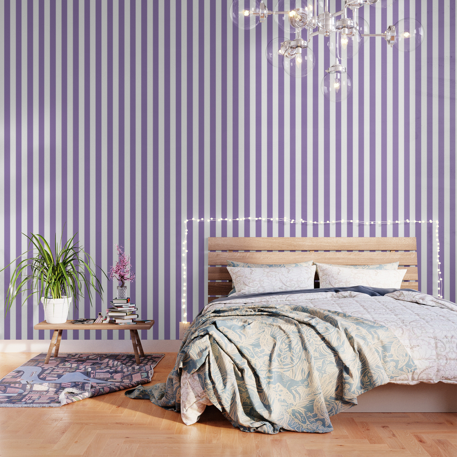 Lavender purple - solid color - white vertical lines pattern Wallpaper by  Make it Colorful | Society6