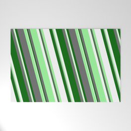 [ Thumbnail: White, Green, Dim Gray, and Dark Green Colored Lines Pattern Welcome Mat ]