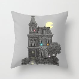 16x16 Multicolor Halloween Horror Houses Mansfield Ohio State Reformatory Horror House Throw Pillow