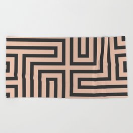 Geometric Mid Century Modern Maze - Gray & Peach Beach Towel