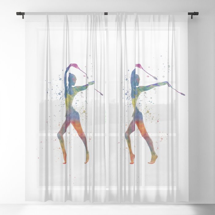 Rhythmic gymnastics in watercolor Sheer Curtain