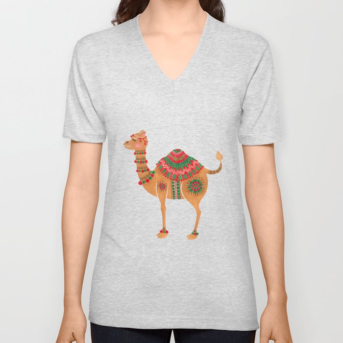 The Ethnic Camel V Neck T Shirt