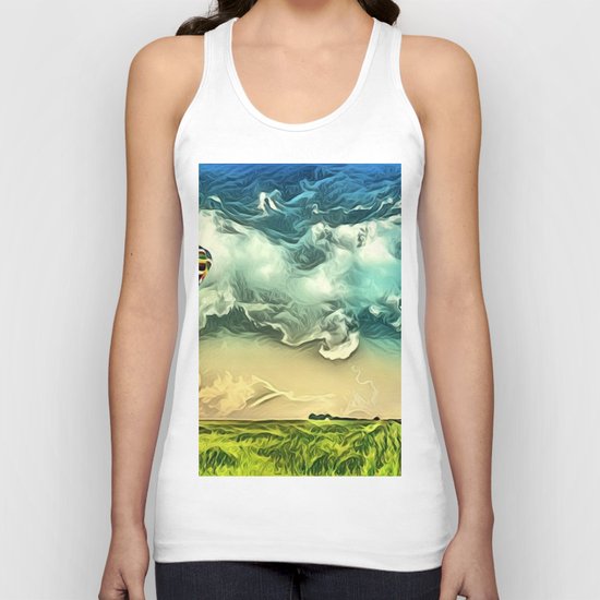 Air Balloon in the Sky with Clouds over the Landscape Unisex Tank Top