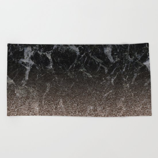 Glitter ombre - black marble & rose gold glitter Beach Towel