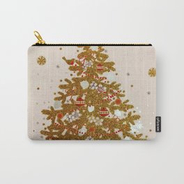 Cozy Christmas Gold Glittered Tree Presents Carry-All Pouch