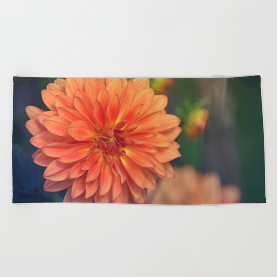 Golden orange dahlia Beach Towel