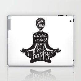 Meditation black silhouette with quote about time and soul on white background Laptop Skin
