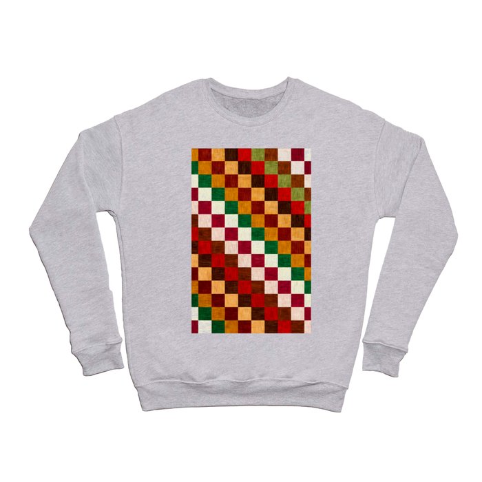 Retro Optical Folk Checks Pattern Crewneck Sweatshirt