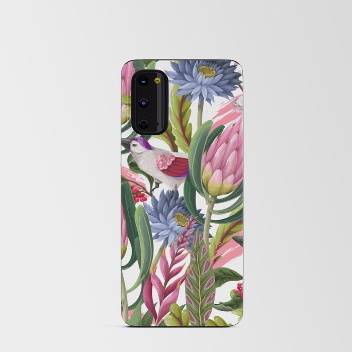 Seamless pattern with protea, tropical flowers and birds. Trendy floral vintage design Android Card Case