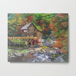 Glade Creek Grist Mill, WV Metal Print | Oil, Painting, Autumn, Rocks, Gladecreek, Water, Gristmill, Landscape, Fall, Wv 