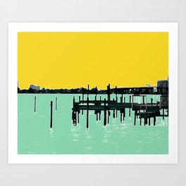Jacksonville, Florida - modern bold photography print - Pier, dock, & skyline - St. John's river Art Print