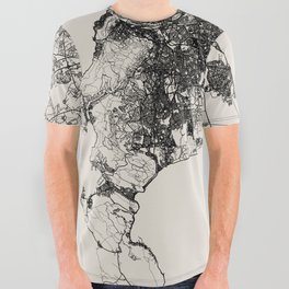 South Africa, Cape Town - Black and White City Map Drawing All Over Graphic Tee