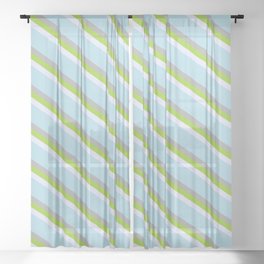 [ Thumbnail: Lavender, Light Blue, Dark Gray & Green Colored Striped/Lined Pattern Sheer Curtain ]