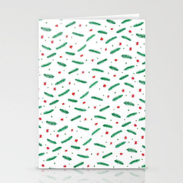Christmas branches and stars - green and red Stationery Cards