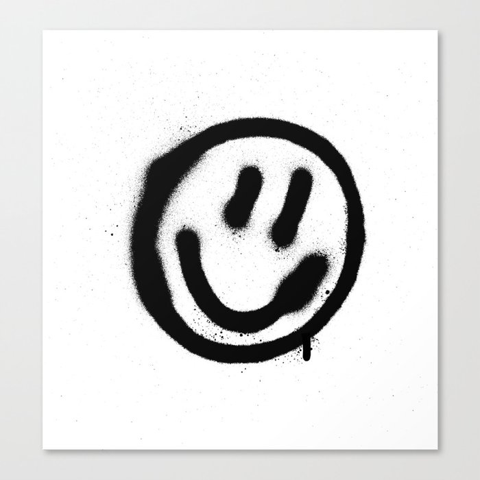 graffiti smiling face emoticon in black on white Canvas Print