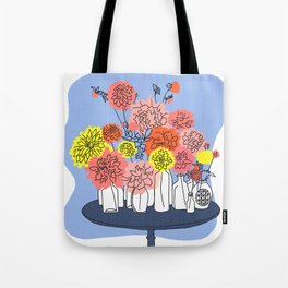 Mid-Century Spring Flowers Bottle Bouquet Orange and Yellow Tote Bag