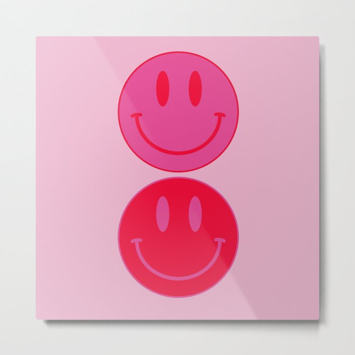 Large Pink and Red Vsco Smiley Face Pattern - Preppy Aesthetic Metal Print