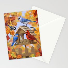 Autumn Bird Feeder Gathering Stationery Card