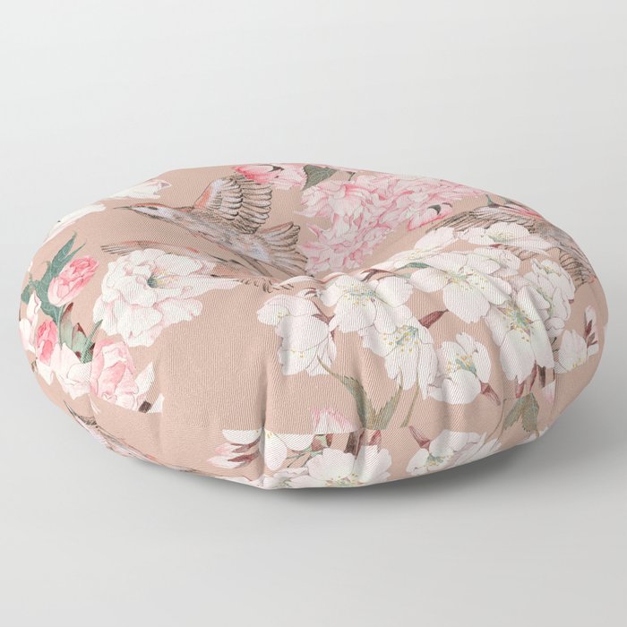 Vintage Japanese Garden in Tan and Blush  Floor Pillow