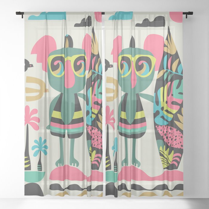 Modern Surf Koala  Sheer Curtain