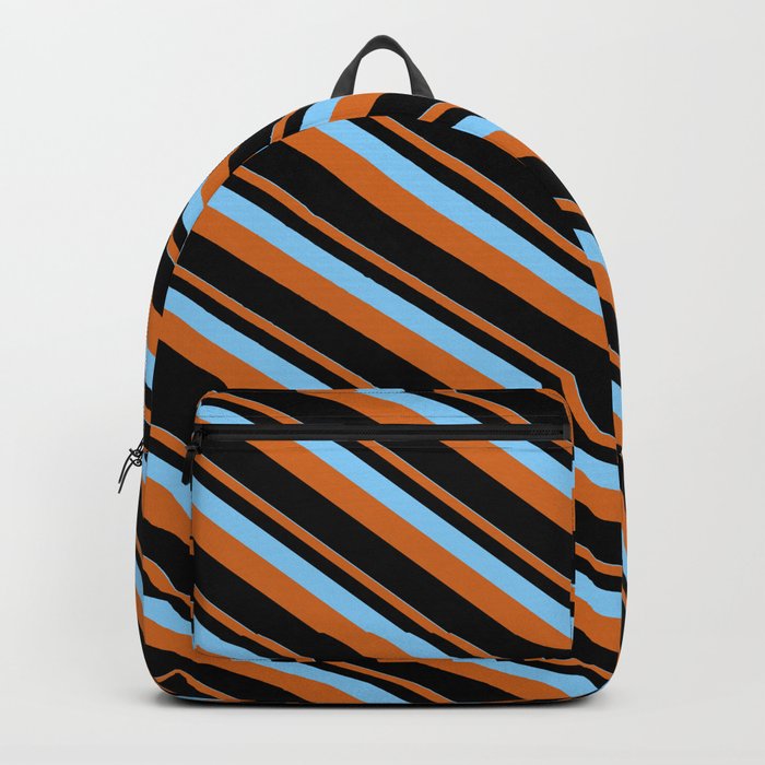 Light Sky Blue, Chocolate & Black Colored Lines/Stripes Pattern Backpack