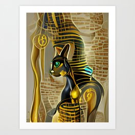 Ancient Egyptian Cat Goddess Bastet AI generated digital artwork Art Print