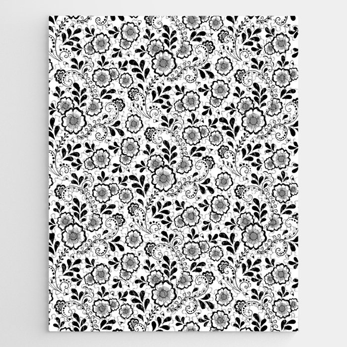 Black Eastern Floral Pattern  Jigsaw Puzzle