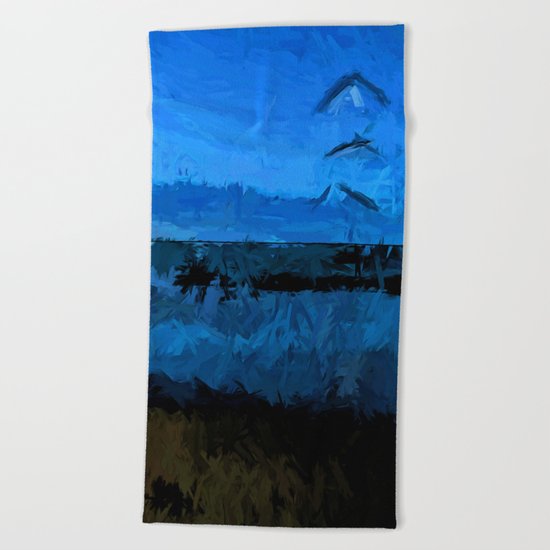Blue Sea in the Blue Wind Beach Towel