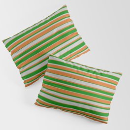 [ Thumbnail: Grey, Chocolate, and Green Colored Lined Pattern Pillow Sham ]