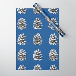 Monochrome Pine Cones Winter Blue Wrapping Paper