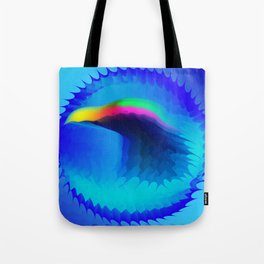 The emblem of an eagle bird head in motion blur. Medal with the image of an eagle on a blue backgrou Tote Bag