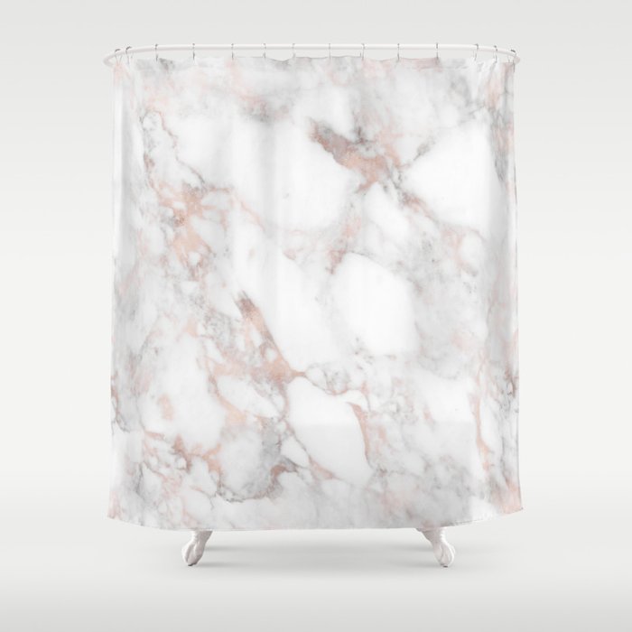 Rose Gold Marble Blush Pink Metallic Foil Shower Curtain By