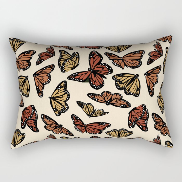 Multicolored Cream Monarch Butterflies Pattern Rectangular Pillow