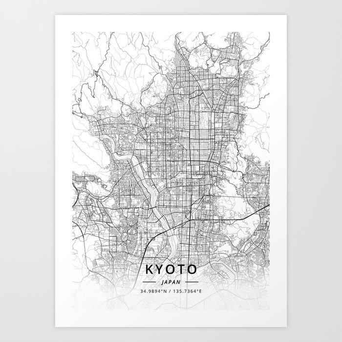 Kyoto, Japan - Light Map Art Print