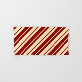 [ Thumbnail: Beige and Dark Red Colored Stripes/Lines Pattern Hand & Bath Towel ]