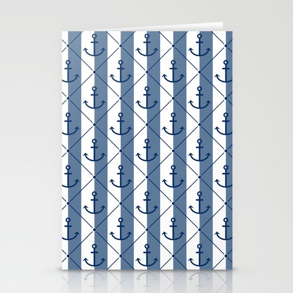 Navy Blue Anchor Pattern on White and Slate Blue Stationery Cards
