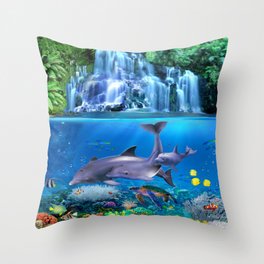 The Dolphin Family Throw Pillow