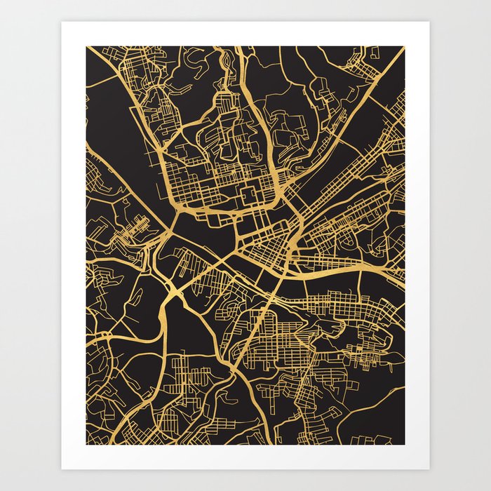 PITTSBURGH PENNSYLVANIA GOLD ON BLACK CITY MAP Art Print