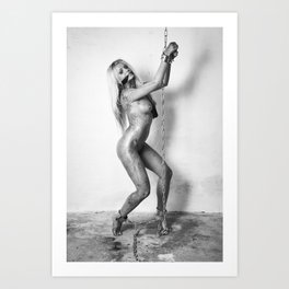 Nude woman in vintage bdsm style photographed Art Print