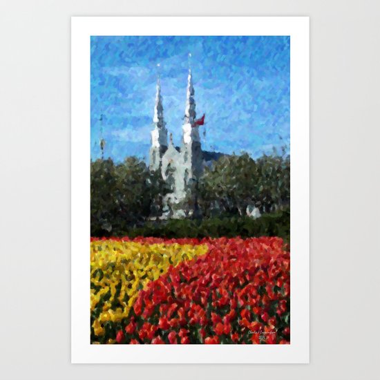 Cathedral & Tulips Art Print