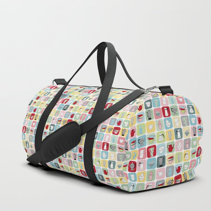 Retro Coffee Pots and Cups Pattern Duffle Bag