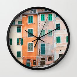 Cinque Terre Houses - Italy Travel Photography Wall Clock